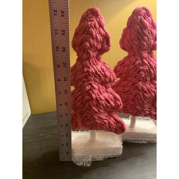 Thick Knit Trees Classic Pink Wood and Fabric Holiday Room Decor Set Of 2 - Picture 7 of 9